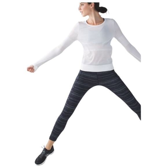 EUC  Lululemon Speed Crop Cyber Stripe Naval Blue Black Size 4 - Picture 4 of 11